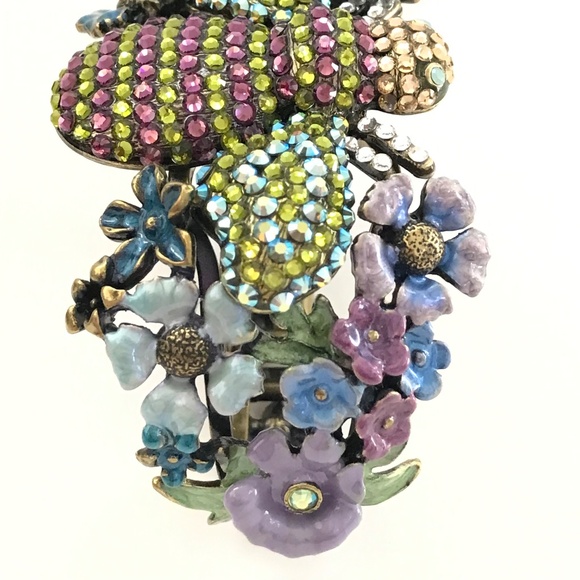 KIRKS FOLLY Bee Rhinestone Cuff Bracelet Jeweled Bee Flowers To Be or Not To Bee - Picture 6 of 16